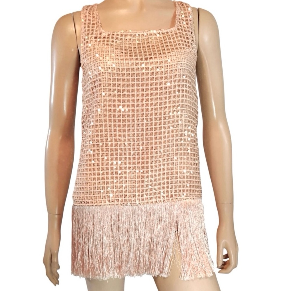 Venus Sequin Fringe Rose Gold Dressy Long Tank Top NWT Size XL